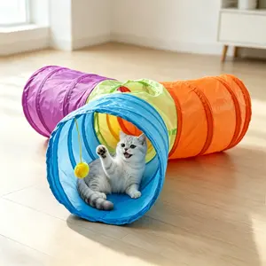 TOP18 고양이 터널 추천 추천 모델 고양이 터널 게임하우스 반려묘 실내 접이식 3방향 통로, 1개, 파란색 + 초록색 + 주황색 + 보라색
