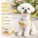 TOP17 강아지 리드줄 추천 추천 모델 강아지 하네스 리드줄 세트 소형견 귀여운 레이스 가슴줄 목줄 일체형 산책용 반려동물 외출용 리드, 1개, 노란색