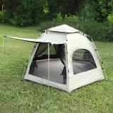 TOP7 가족 캠핑 텐트 추천 추천 모델 크크캠프 블랙 코팅 헥사돔 원터치 텐트, 4인용(240×240×140cm), 베이지