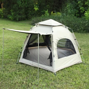 TOP7 가족 캠핑 텐트 추천 추천 모델 크크캠프 블랙 코팅 헥사돔 원터치 텐트, 4인용(240×240×140cm), 베이지