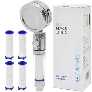 Product Image of the 코시나 메가수압 3단물줄기 온오프 정수 필터 샤워기 + 필터 4p, 1개, 혼합색상