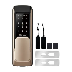 Product Image of the 쿠잉전자 무타공 푸시풀 디지털 도어락 본품+보강판 세트, DL-D02GD, 방문설치