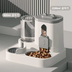 TOP10 반려동물 자동급식기 추천 추천 모델 [자동급식기+물병일체형] 고양이 강아지 자동급식기 물통 일체형 펫급수기 대용량 사료배급기, Gray, 1개, 3.3L